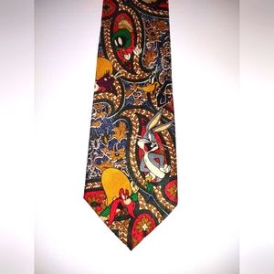 1980's Novelty Looney Tunes Bugs Bunny Paisley Polyester Tie